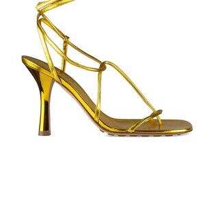 BOTTEGA VENETA Gold Barely There Stretch Ankle Strap Leather Sandals EU:38,5